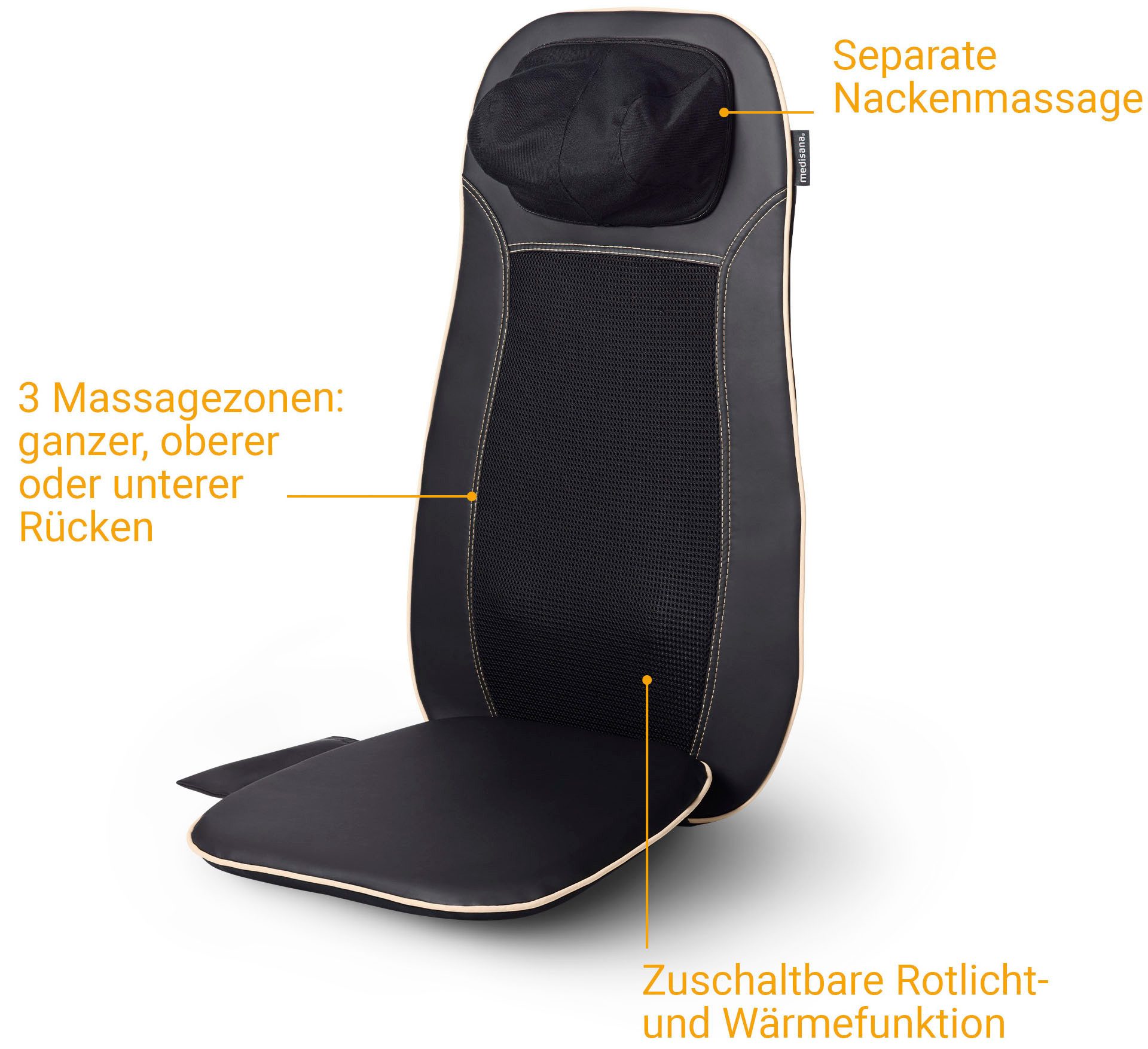 medisana Shiatsu-Massagesitzauflage MCN, 3 Massagezonen, Nackenmassage, Rotlicht-/Wärmefunktion, waschb. Bezug – Bild 4 von 5