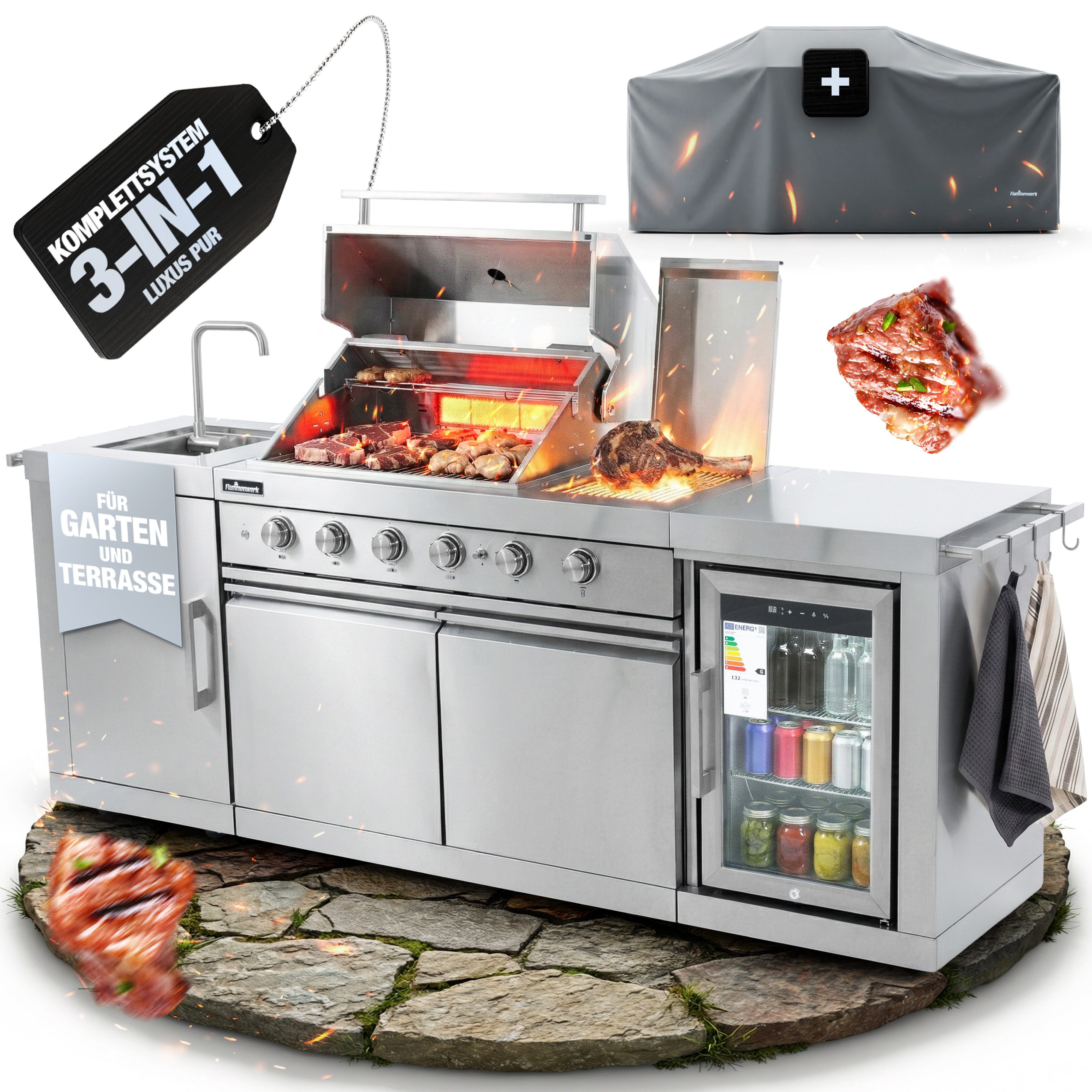 Flammenwerk Outdoor-Küche Gasgrill Edelstahl 6 Brenner 24,1 kW FWOK.2463