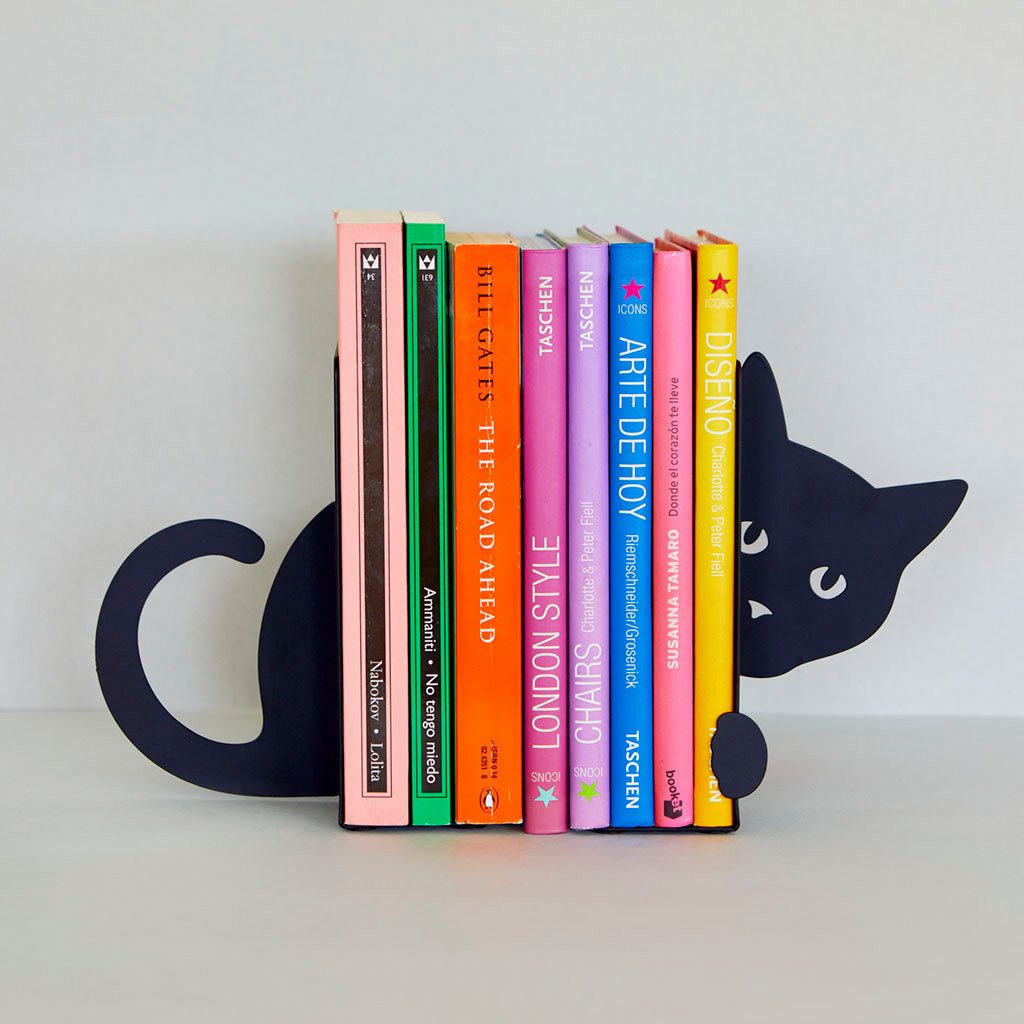 Balvi Buchstütze Bookend Hidden Cat schwarz Metall - stützt Ihre Bücher stilvoll, ob im Bücher-Regal oder auf dem Schreibtisch