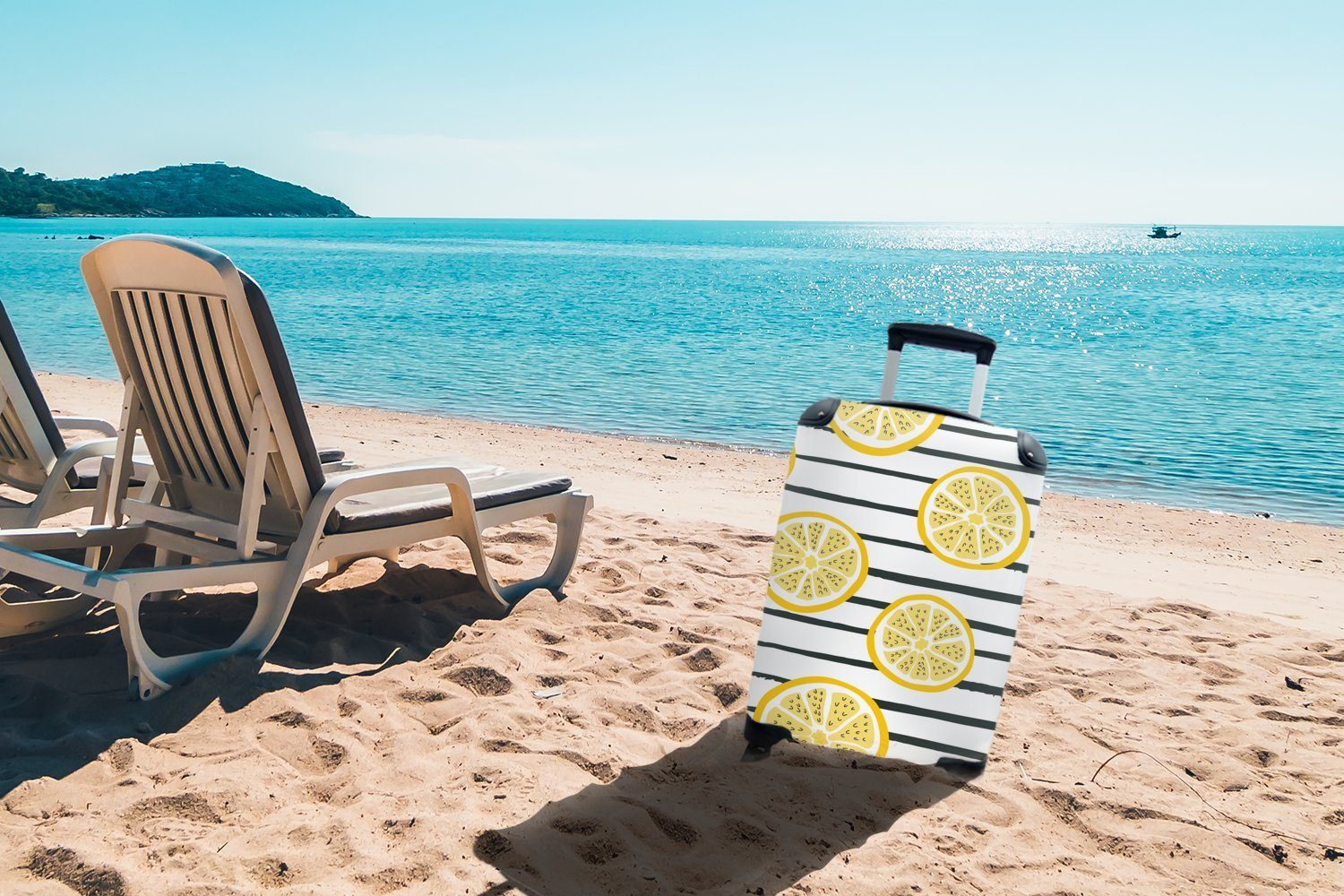 Reisetasche rollen, Handgepäck Reisekoffer 4 Sommer - Handgepäckkoffer - Trolley, Muster, Zitronen MuchoWow für Rollen, mit Ferien,