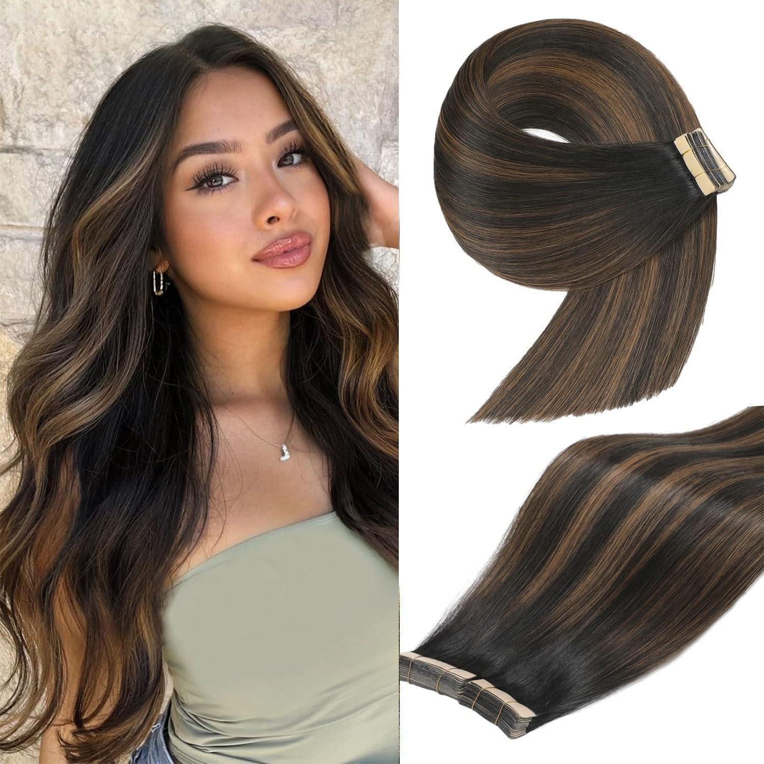 Echthaar-Extension Tape Extensions Echthaar Remy Ombre 1B 1B 6# 18inch(45cm)-20pc