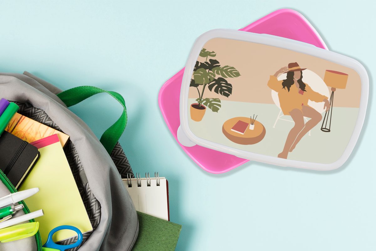 MuchoWow Lunchbox Frauen (2-tlg), - für Pastell, Interieur - Kunststoff, Kunststoff Brotdose Brotbox Mädchen, rosa Kleidung Erwachsene, Kinder, Snackbox, 