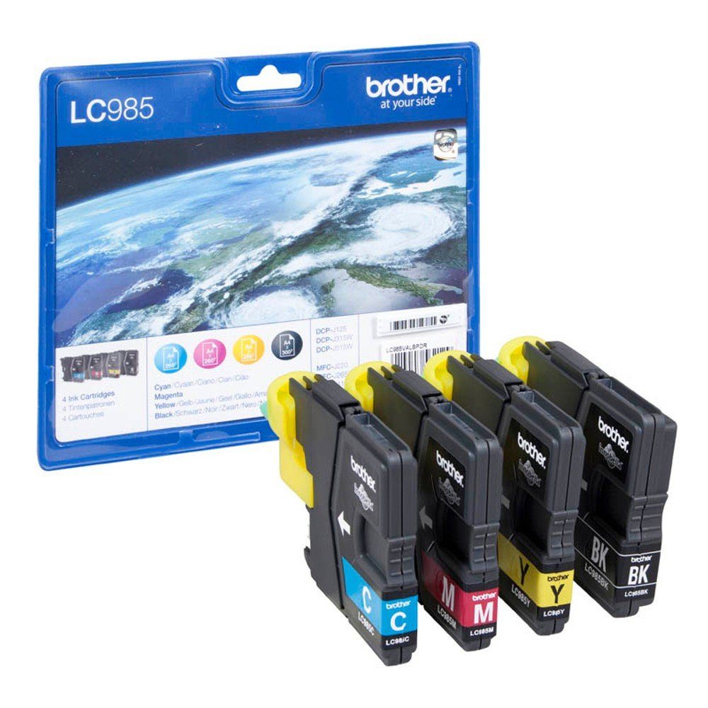 Brother 1 Sparpack: Tintenpatronen LC-985 BK/C/M/Y Tintenpatrone (4 Farben (LC-985BK, LC-985C, LC-985M, LC-985Y), 1-tlg)