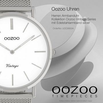 OOZOO Quarzuhr Oozoo Herren Armbanduhr silber Analog, (Analoguhr), Herrenuhr rund, groß (ca. 44mm) Edelstahlarmband, Fashion-Style