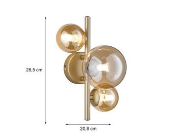 WOFI LED Wandleuchte, LED wechselbar, Warmweiß, innen, ausgefallene Bubble Lampe 4x Glas-kugel, Gold matt, Höhe 28cm