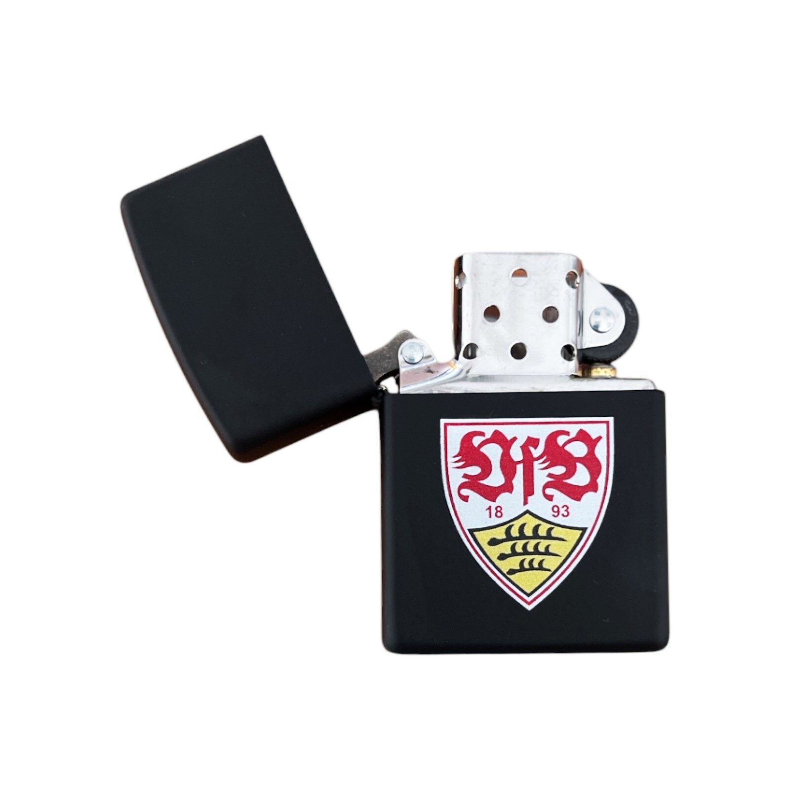 Zippo Feuerzeug Fussball VFB Stuttgart matt schwarz oder chrome gebürstet, offizielle VFB Stuttgart Lizenz