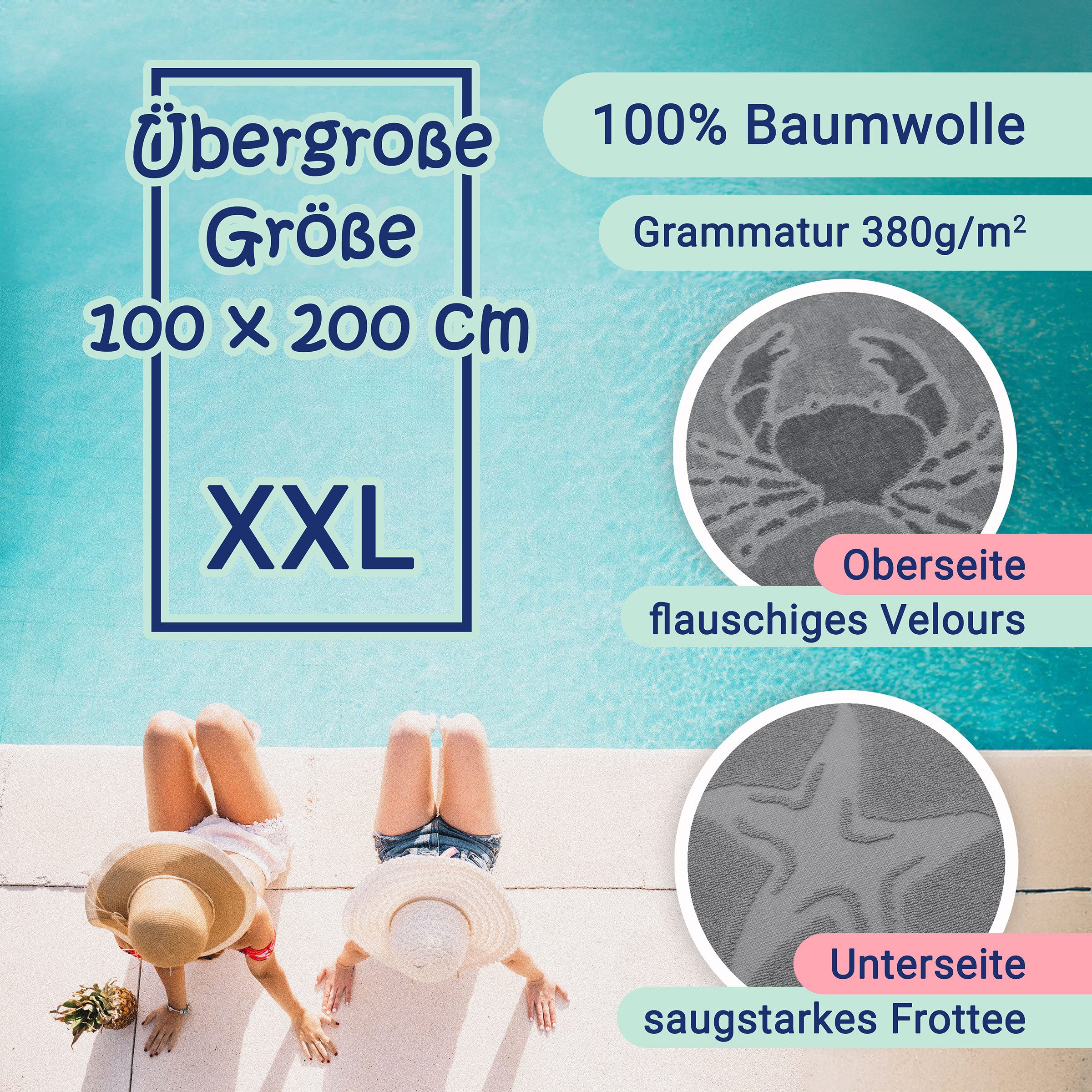 ZOLLNER Strandtuch, Frottier (1-St), 100 x 200 cm, 100% Baumwolle, vom Hotelwäschespezialisten