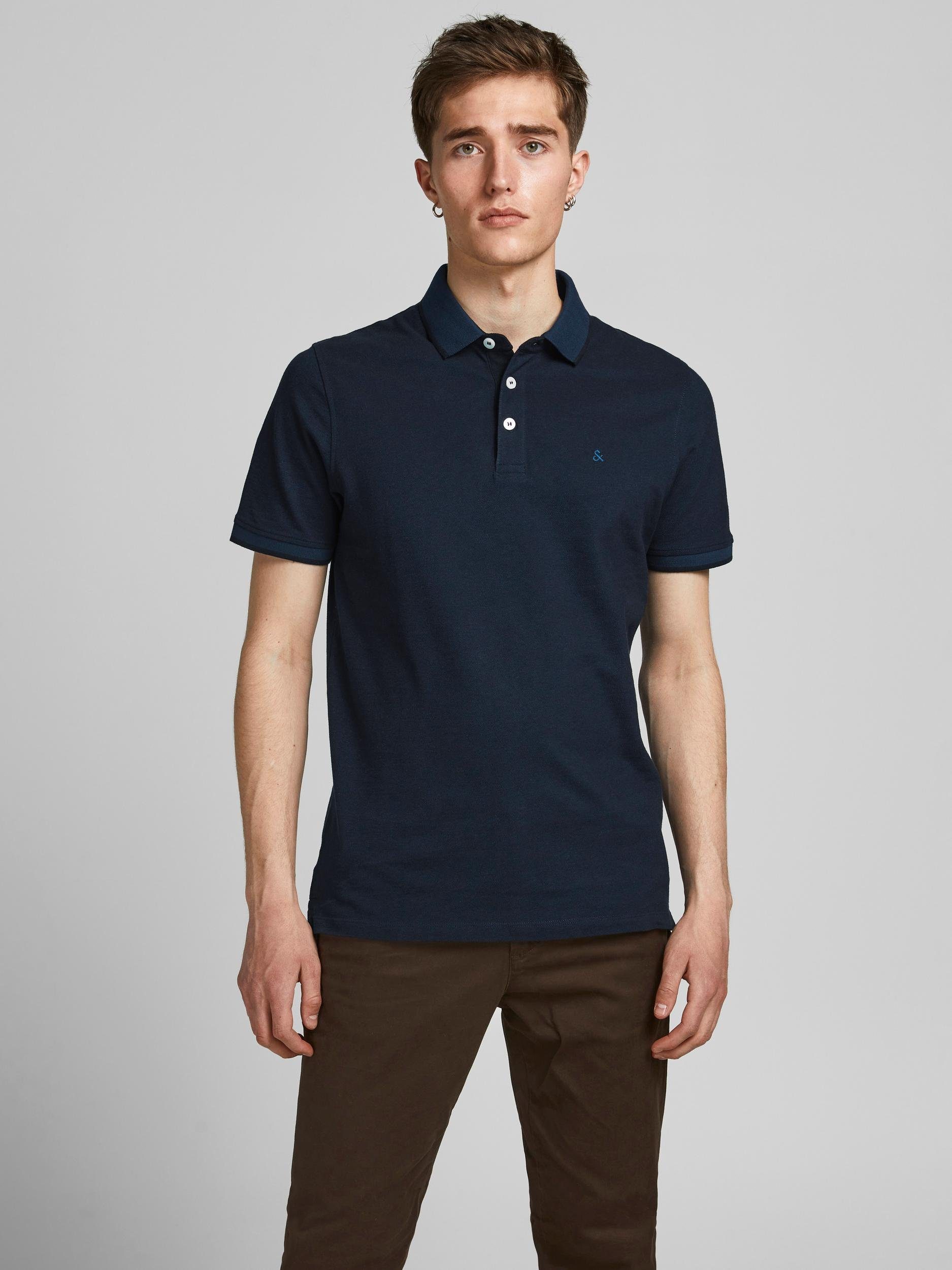 & dark Shortsleeve JJEPAULOS Poloshirt navy Jones Shirt (1-tlg) Jack Poloshirt POLO