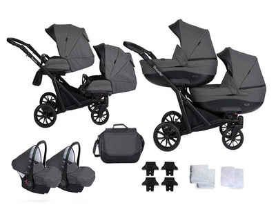 babies-on-wheels Zwillings-Kombikinderwagen Zwillingskinderwagen 3 in 1 Booster - 14 Teile - von Geburt bis 4 Jahre in 4 Farben