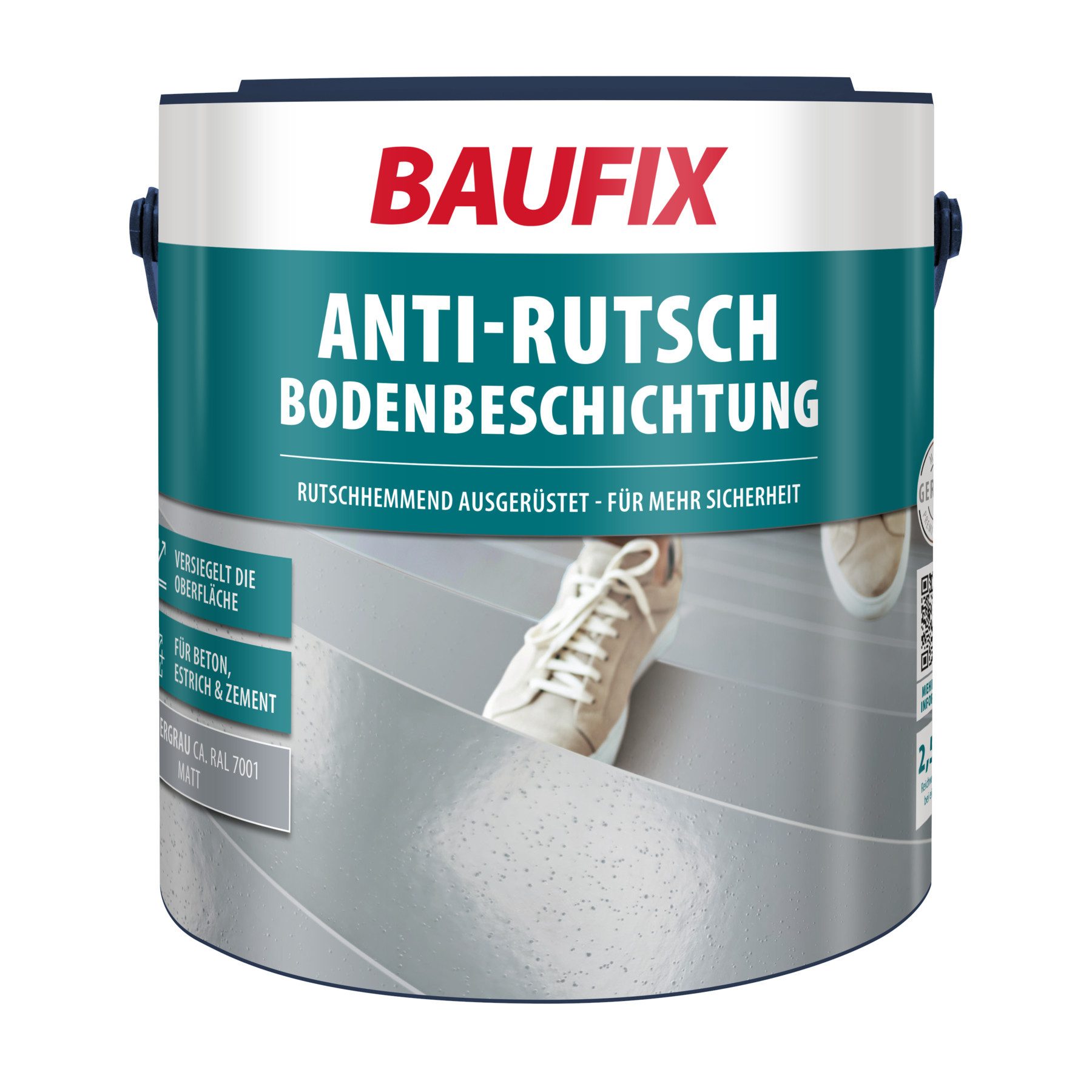 Baufix Bodenversiegelung Anti-Rutsch Bodenbeschichtung matt, 2,5 Liter für ca. 17,5 m², Schutzanstrich für Beton, Estrich & Zementfaserplatten, lichtbeständig