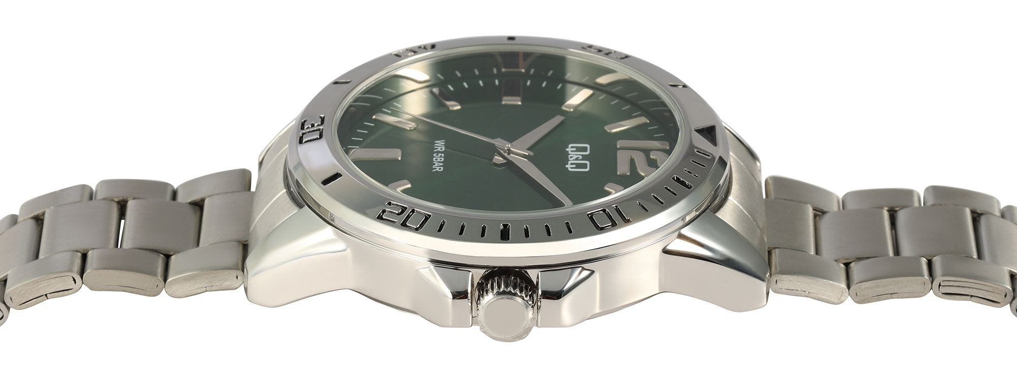 Q&Q Quarzuhr Edelstahlarmband, silberfarben/hellblau, 5 ATM, D 44 mm