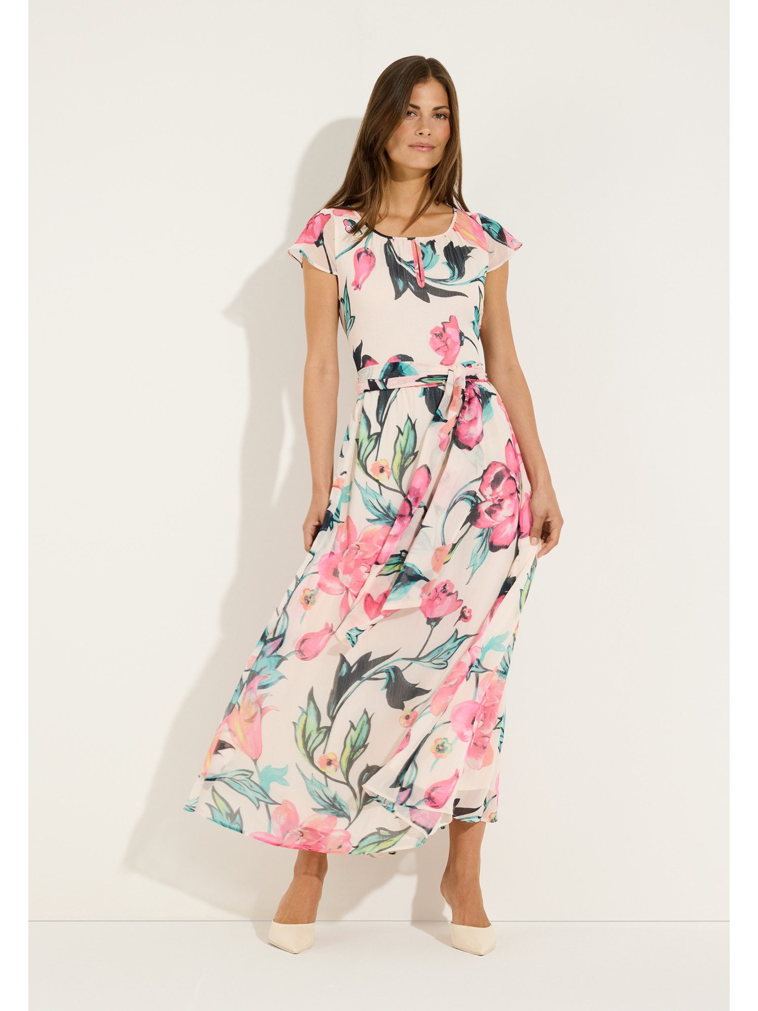 MORE&MORE Blusenkleid feminines, fließendes Maxikleid, Flowers