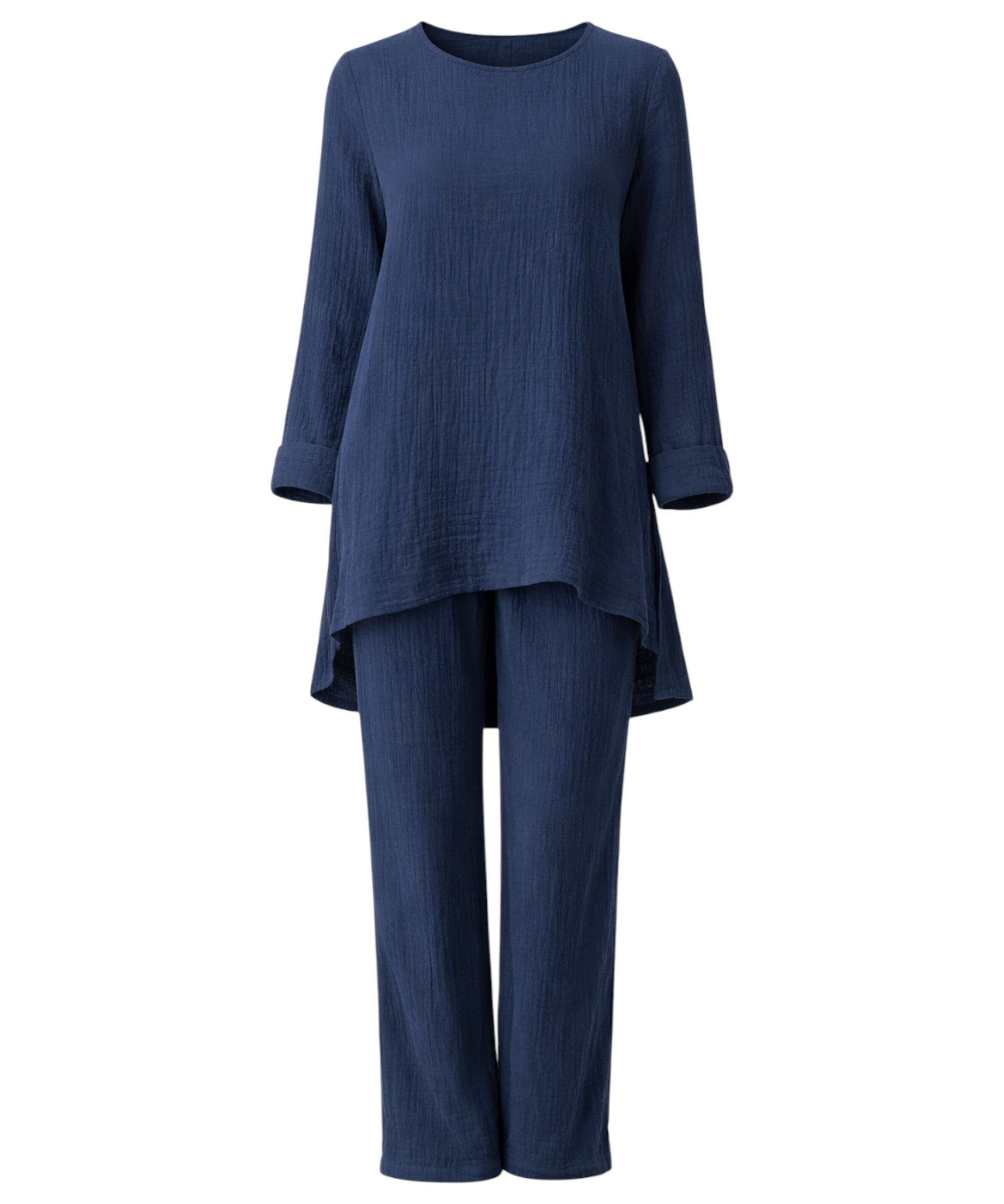 WENOR Hosenanzug Tunika Set aus Musselin 100 % Baumwolle Modest Fashion (2-tlg)