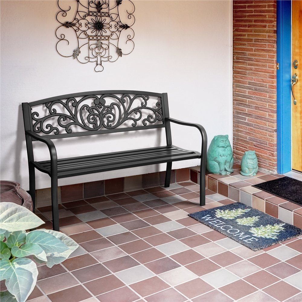 Yaheetech Gartenbank aus Mattiertem Metall mit Wellenmuster im Vintage-Stil, 3-Sitzer-Metallbank für Garten/Terrasse/Balkon – Bild 2 von 5