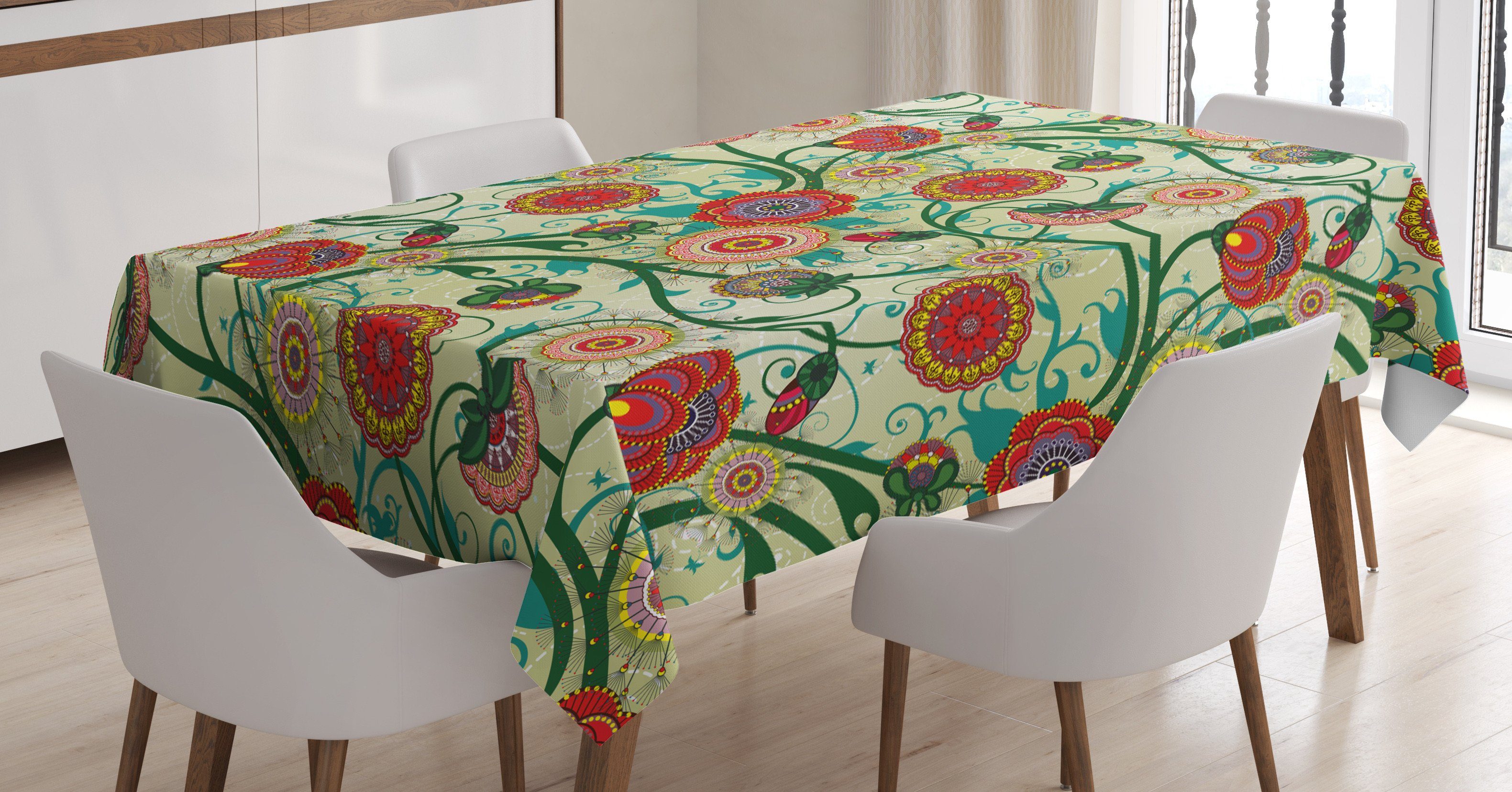 Abakuhaus Tischdecke Farbfest Waschbar Für den Außen Bereich geeignet Klare Farben, Blumen Oriental Inspirations