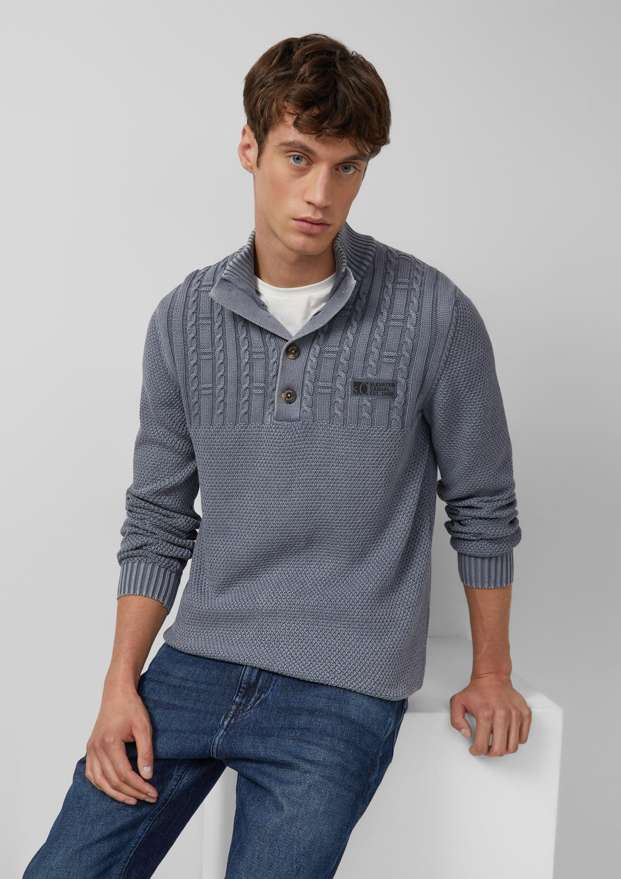 s.Oliver Longpullover Strickpullover Strukturmix-Troyer aus Baumwolle mit G günstig online kaufen