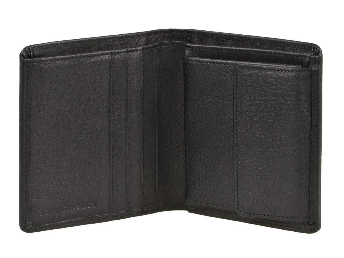 edel Geldbörse Saar, Hochformat Portemonnaie, sehr schwarz 9,5x10,5cm, Sonnenleder Herrenbörse,