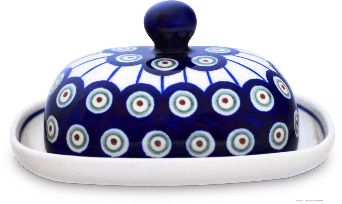Bunzlauer Keramik Butterdose kleine Bunzlauer Keramik Butterdose für 125g (1/2 Butter) oval Dekor 8, Keramik