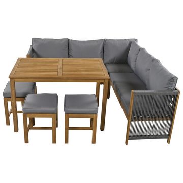 Flieks Gartenlounge-Set, 8-Sitzer Esstisch-Set Essgruppe Gartenmöbel aus Akazienholz und Seil
