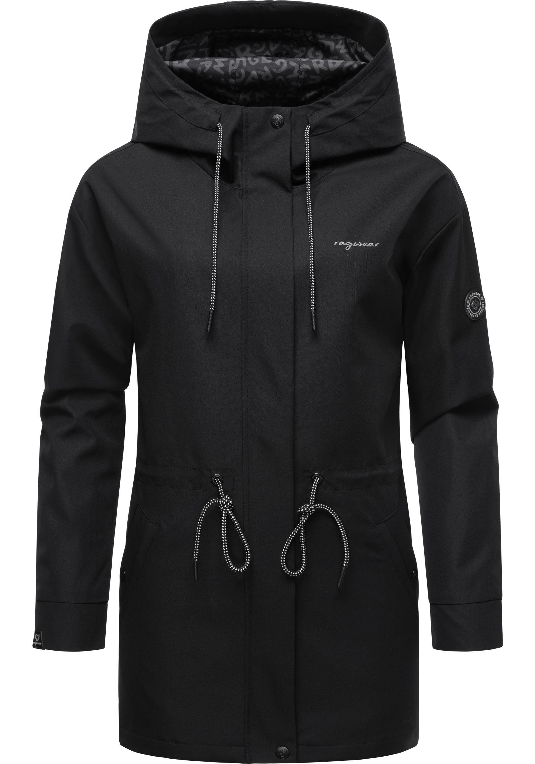 recycelten Urbanna aus stylische Übergangsjacke Outdoorjacke Damen Remake schwarz Ragwear Materialien