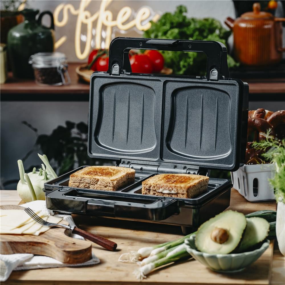 Camry 2-in-1-Sandwichmaker CR 3074 und Kontaktgrill austauschbare Antihaft-Platten, Panini-Grill, 1400 W, Panini-Grill, Sandwichtoaster, Edelstahl-Bakelit-Gehäuse, schwarz