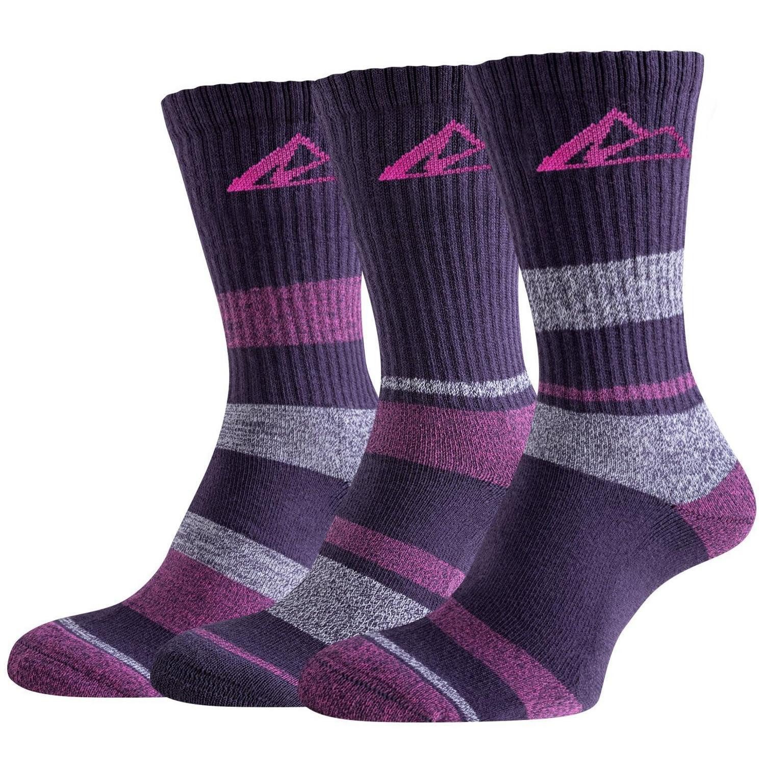 LuxusKollektion Wandersocken Damensocken 3er Pack Baumwolle Gepolstert Rosa/Anthrazit