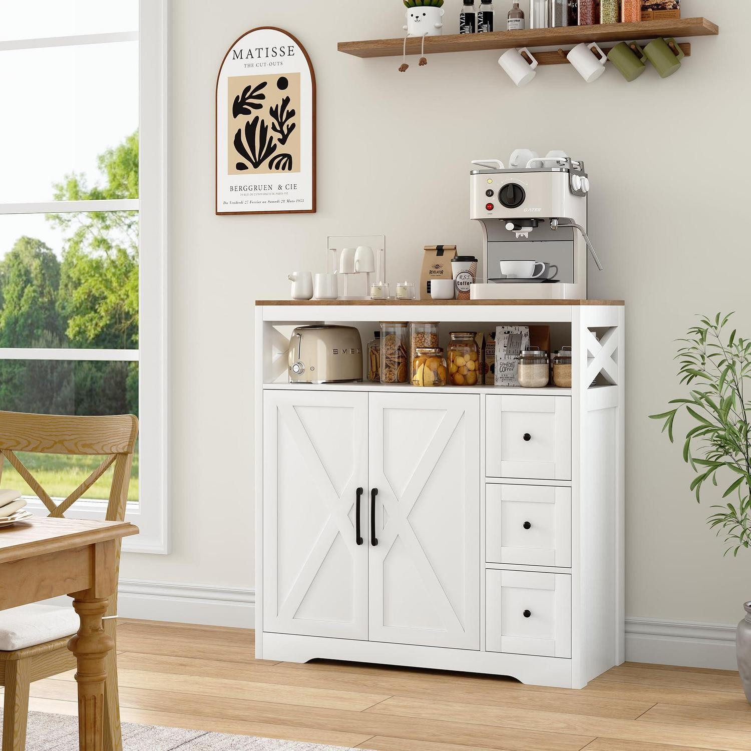 Küchenbuffet Sideboard Küchenschrank 3 Schubladen 2 Türen weiß 100 x 40 x 105 cm
