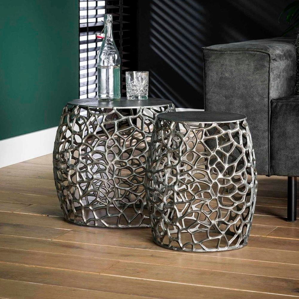 Set, Möbel in Silber-matt Beistelltisch Manula Beistelltisch Metall RINGO-Living 2er