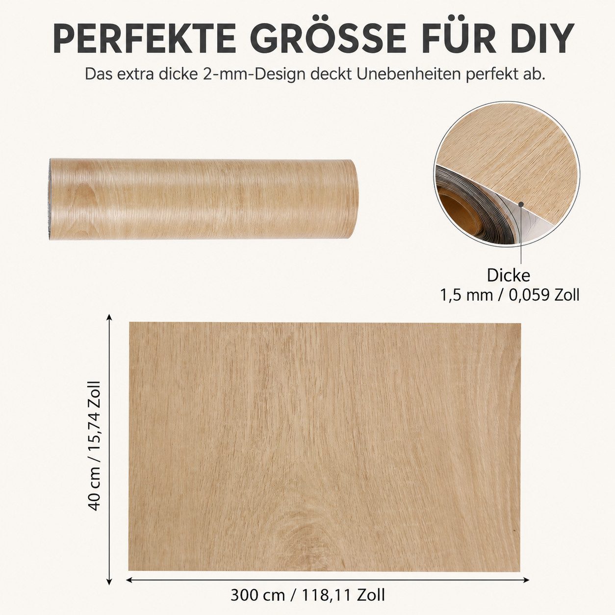 BlingBin Möbelfolie Selbstklebende Möbelfolie in Holzoptik 40×300 cm, (1er Set, 1St.}, 1 x Klebefolie Rolle), Wasserdicht Dekorfolie, zuschneidbare Möbelfolie für DIY-Renovierung