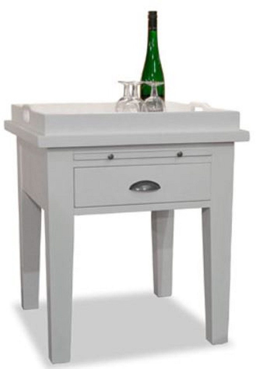 Casa Padrino Beistelltisch Landhausstil Beistelltisch mit abnehmbarem Tablett Weiß 60 x 68 x H. 60 cm - Landhausstil Möbel | Ablagetische