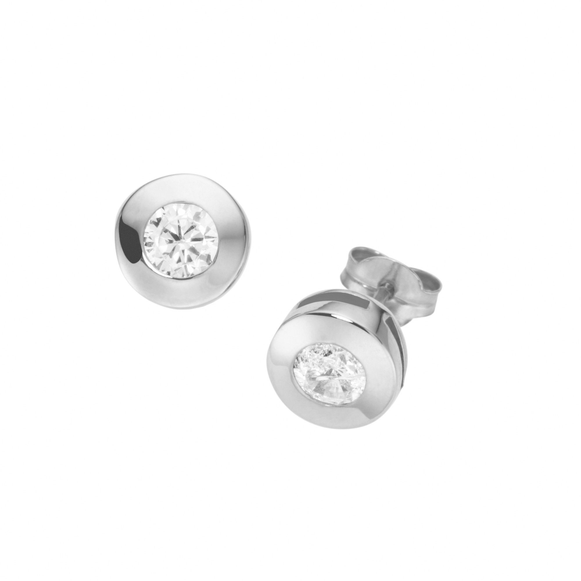 Paar Ohrstecker runde Form mit Zirkonia, Gold 375