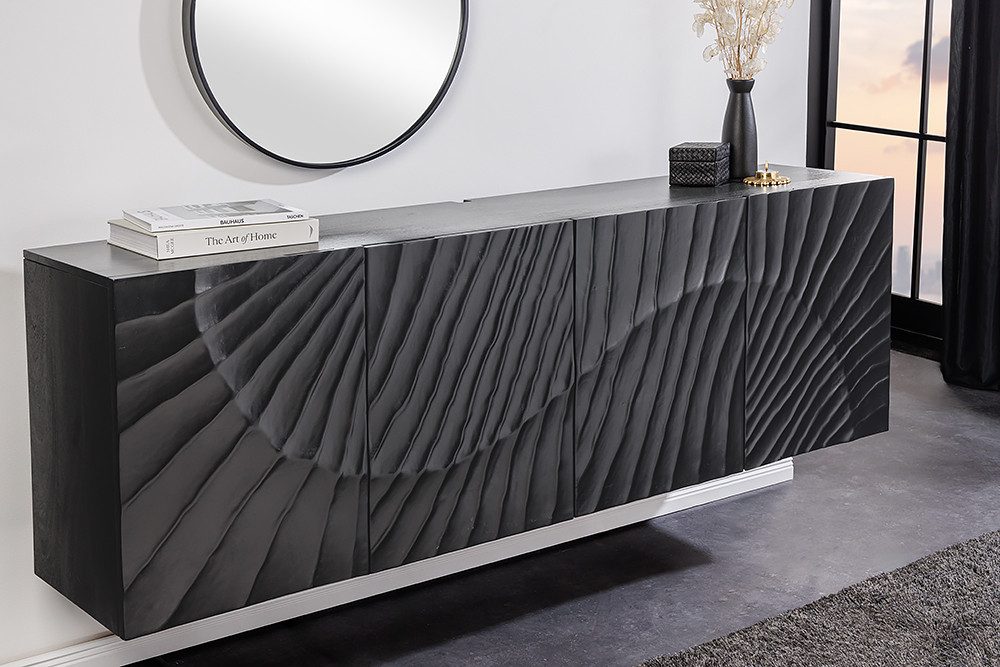riess-ambiente Sideboard SCORPION 180cm schwarz (Einzelartikel, 1 St), Wohnzimmer · Massivholz · Mango · TV-Schrank · hängend · Industrial