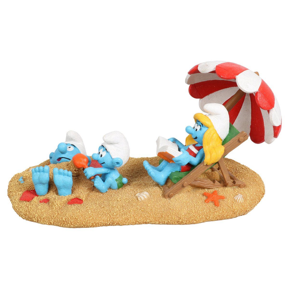 Aquariendeko Aquariendekoration Schlümpfe Strand mit Schlumpfine & Babyschlümpfen