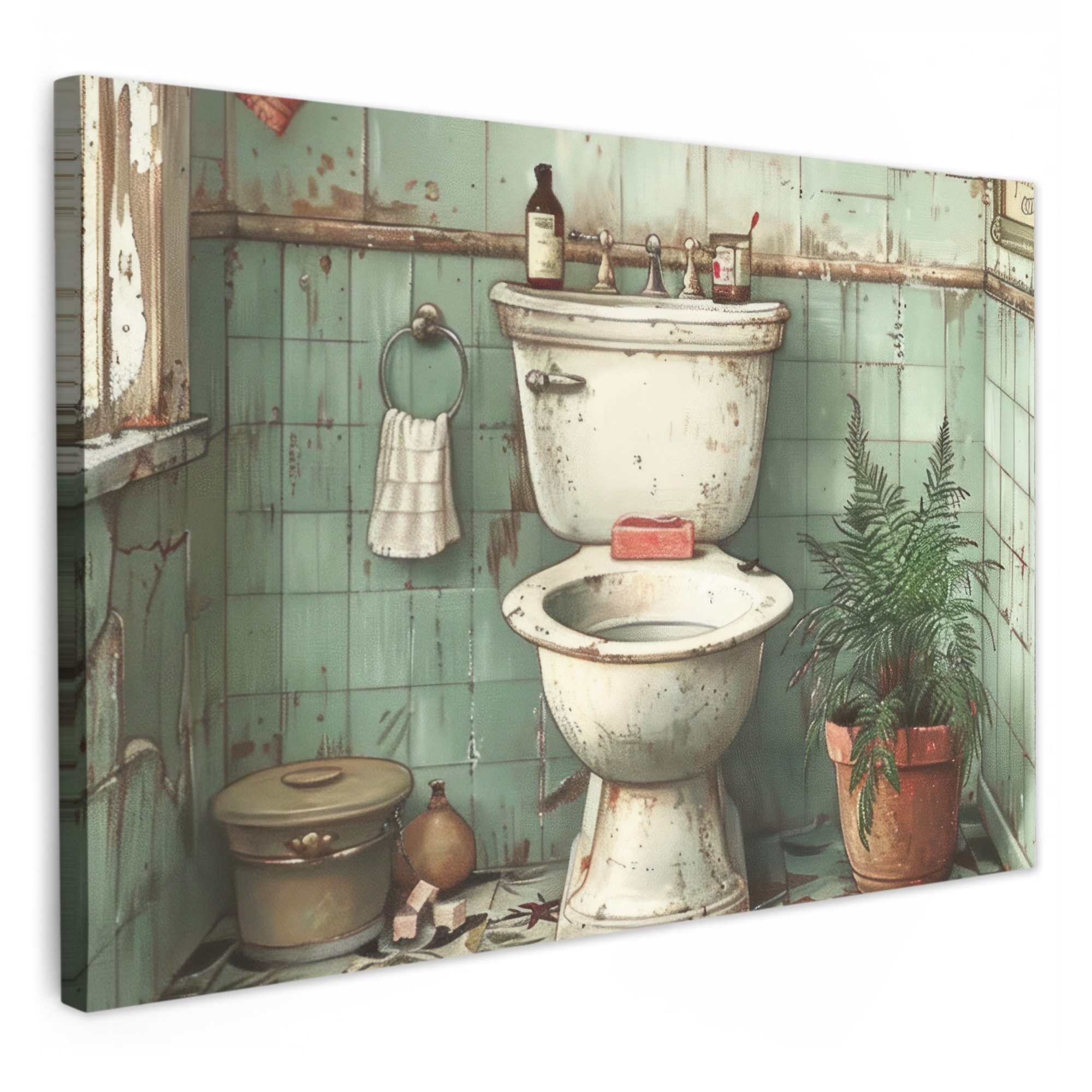 OneMillionCanvasses® Leinwandbild Weinlese - Toilette - Illustration, Fotod günstig online kaufen