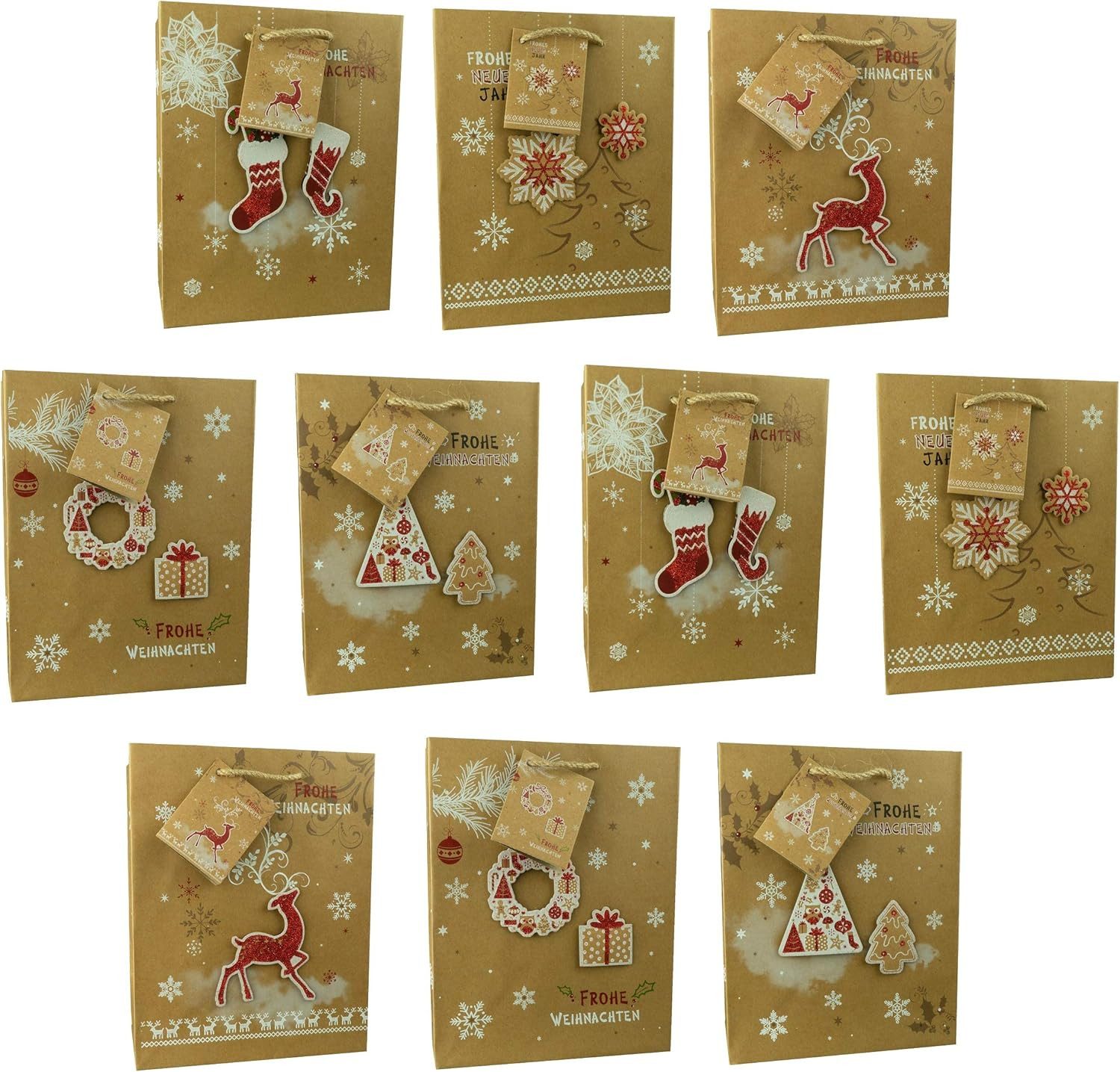 hrb Geschenkpapier 10 Stück Geschenktüten Weihnachten - modern, stabile Weihnachtstüten