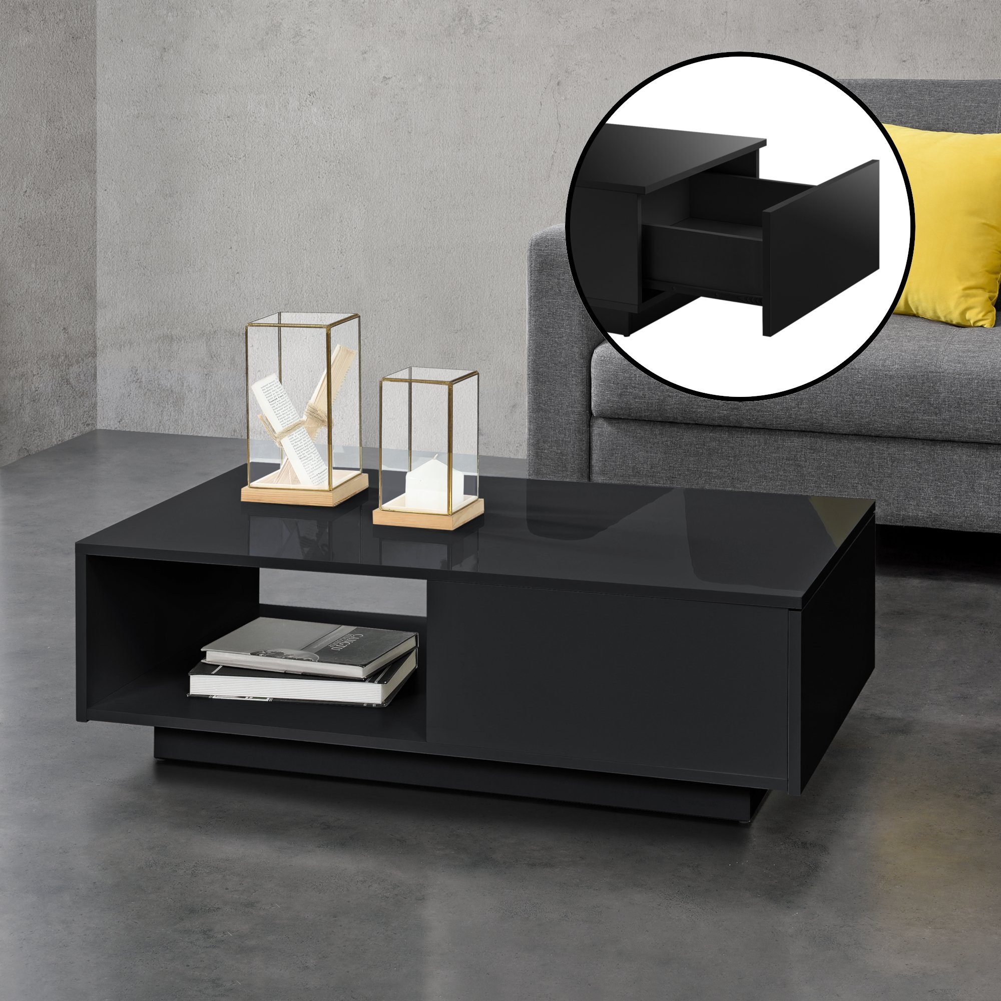 en.casa Couchtisch, »Biskra« Sofatisch mit Schublade und Ablage hochglanz s günstig online kaufen