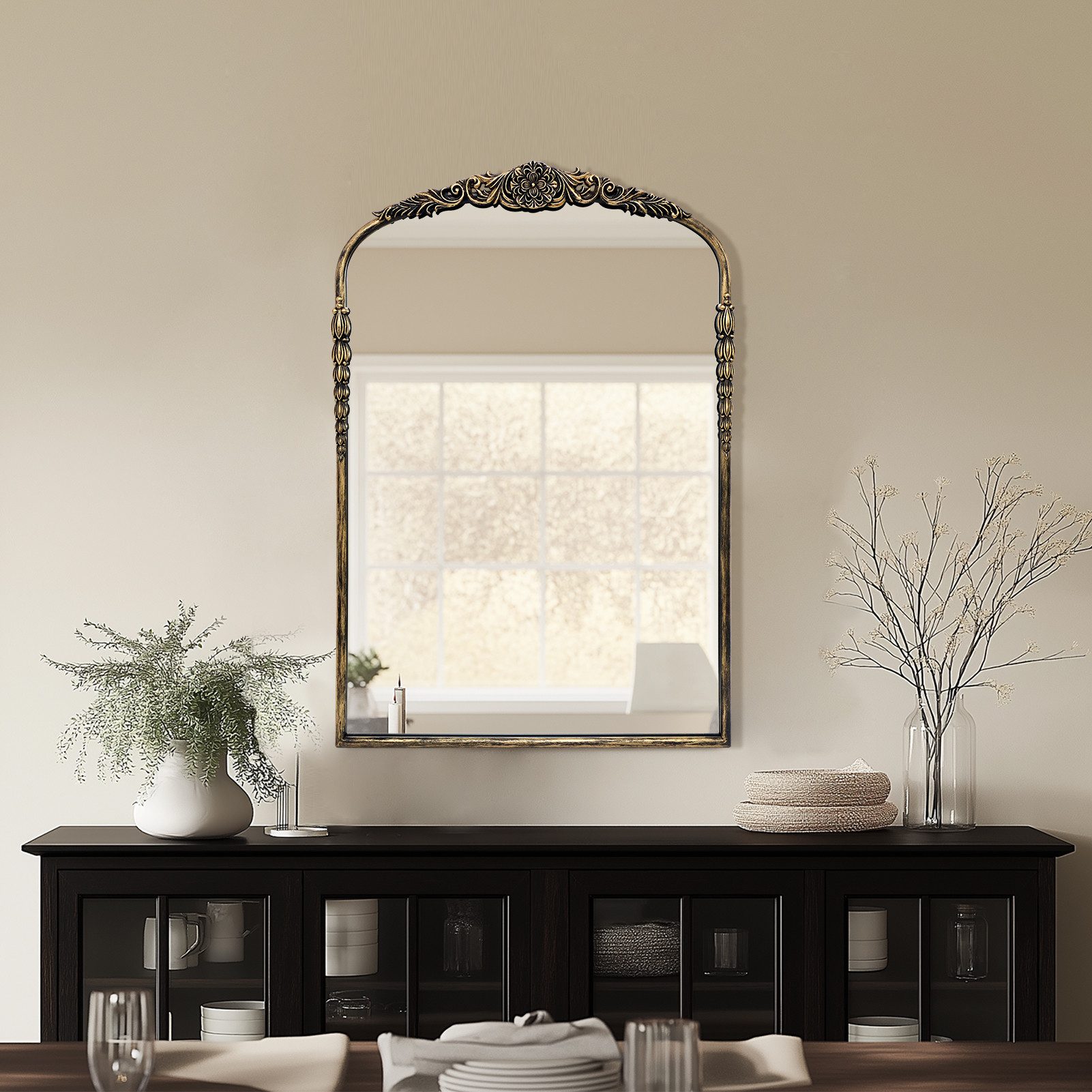 G-LEAF Wandspiegel im zeitlosen Vintage-Design aus robustem Metallrahmen & Glas (1-St), einfache Installation, 90×60cm, Vintage-Schwarz