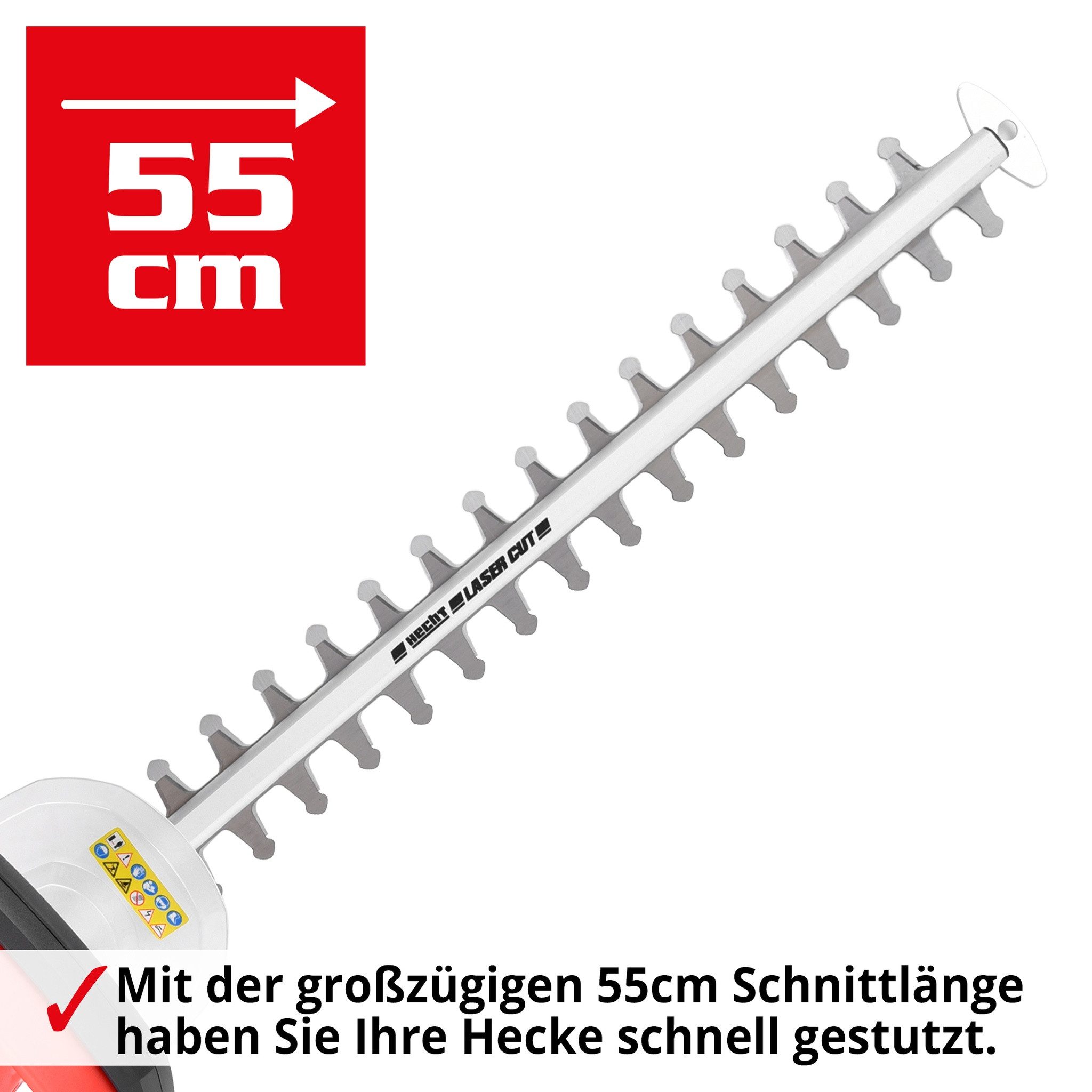 Hecht Elektro-Heckenschere LASER Cut Messer, 55 cm Schnittlänge, 600 W, 3kg, Diamant geschliffen, mit Köcherschutz