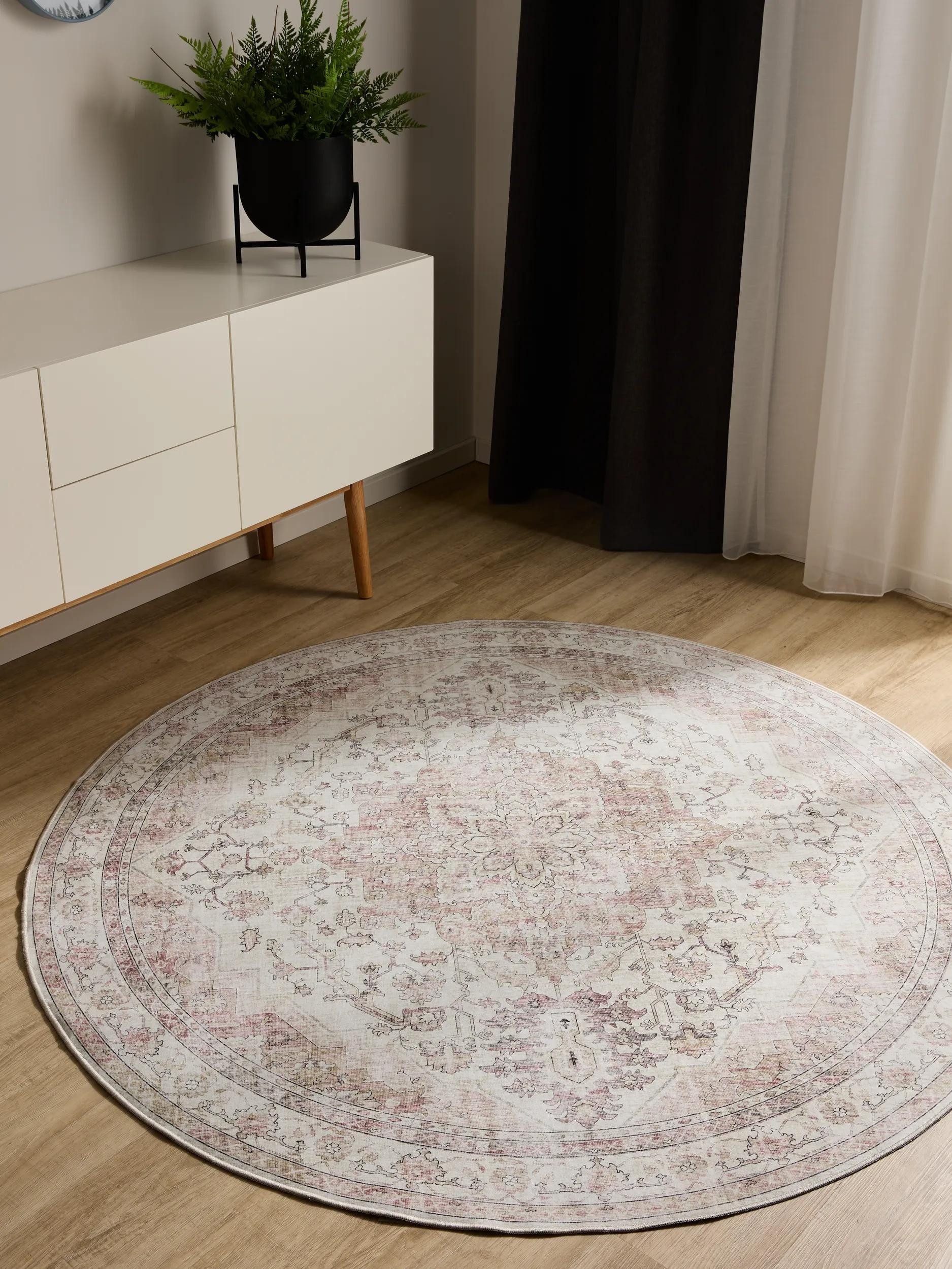 benuta Teppich George, rund, Höhe: 5 mm, Vintage-Look, Kurzflor, Teppich Wohnzimmer, Schlafzimmer, Waschbar