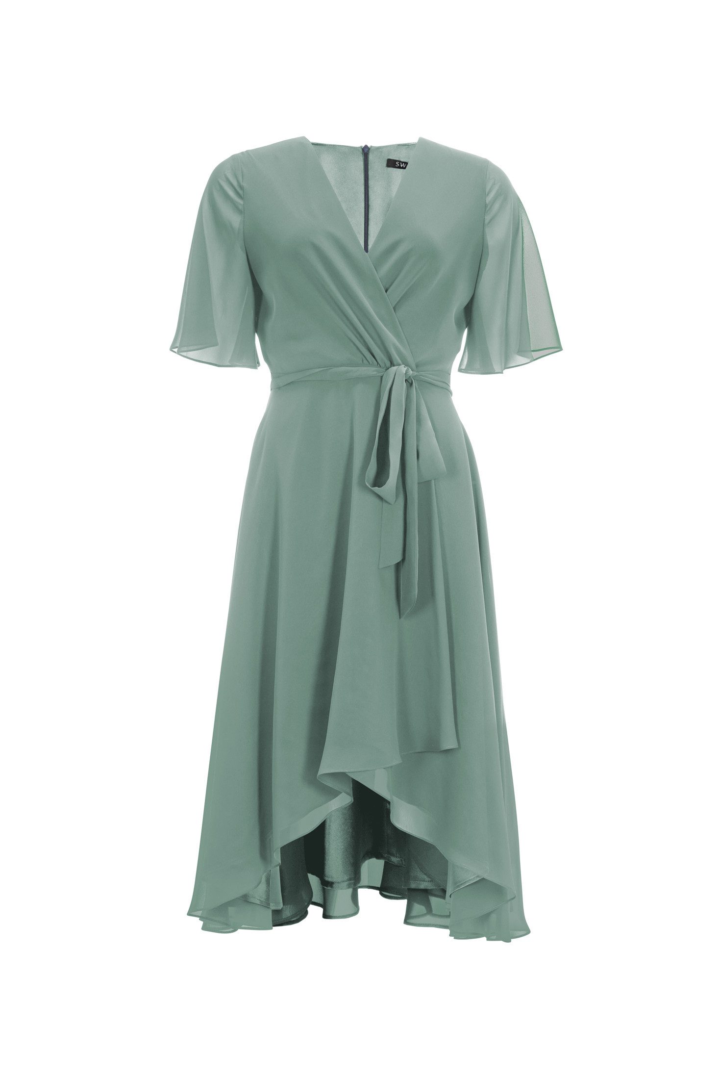 Cocktailkleid - Chiffon Kleid in Wickel Optik mit Vokuhila Saum