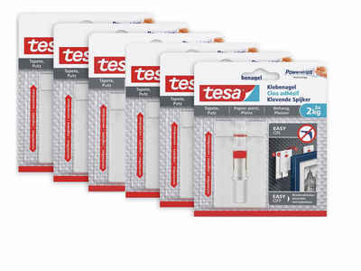 tesa Klebehaken Klebenagel mit max. 2 kg Haltekraft für Bilder - verstellbar, Dekoration, Bilder, Leinwände, Lichterketten, Girlanden, (Spar-Set, 12-St., inkl. Powerstrips), Klebenagel - POWERSTRIPS Doppelseitig - Tapete & Putz - 12er Pack