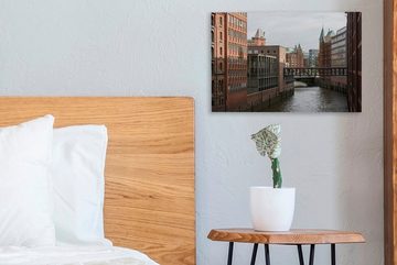 OneMillionCanvasses® Leinwandbild Fluss - Hamburg - Stadt, (1 St), Wandbild Leinwandbilder, Aufhängefertig, Wanddeko, 30x20 cm