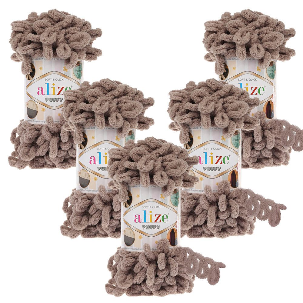 Alize 5 x ALIZE Puffy 530 Beige Häkelwolle, 9 m (Wolle), Babywolle Chenillegarn Handstrickgarn Fingerhäkeln Amigurumi
