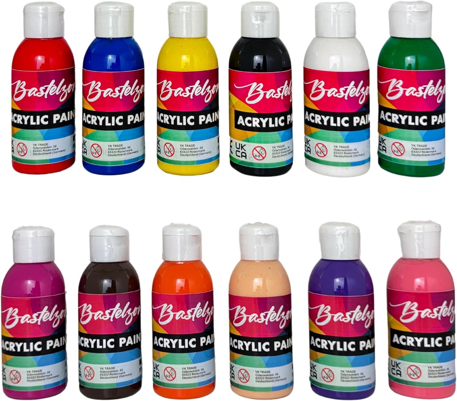 Greenpoint Acrylfarbe Acrylfarben Set 12x100 ml hochpigmentiert starke Deckkraft, 12 Farben je 100 ml, hochpigmentiert, starke Deckkraft, wasserbasiert
