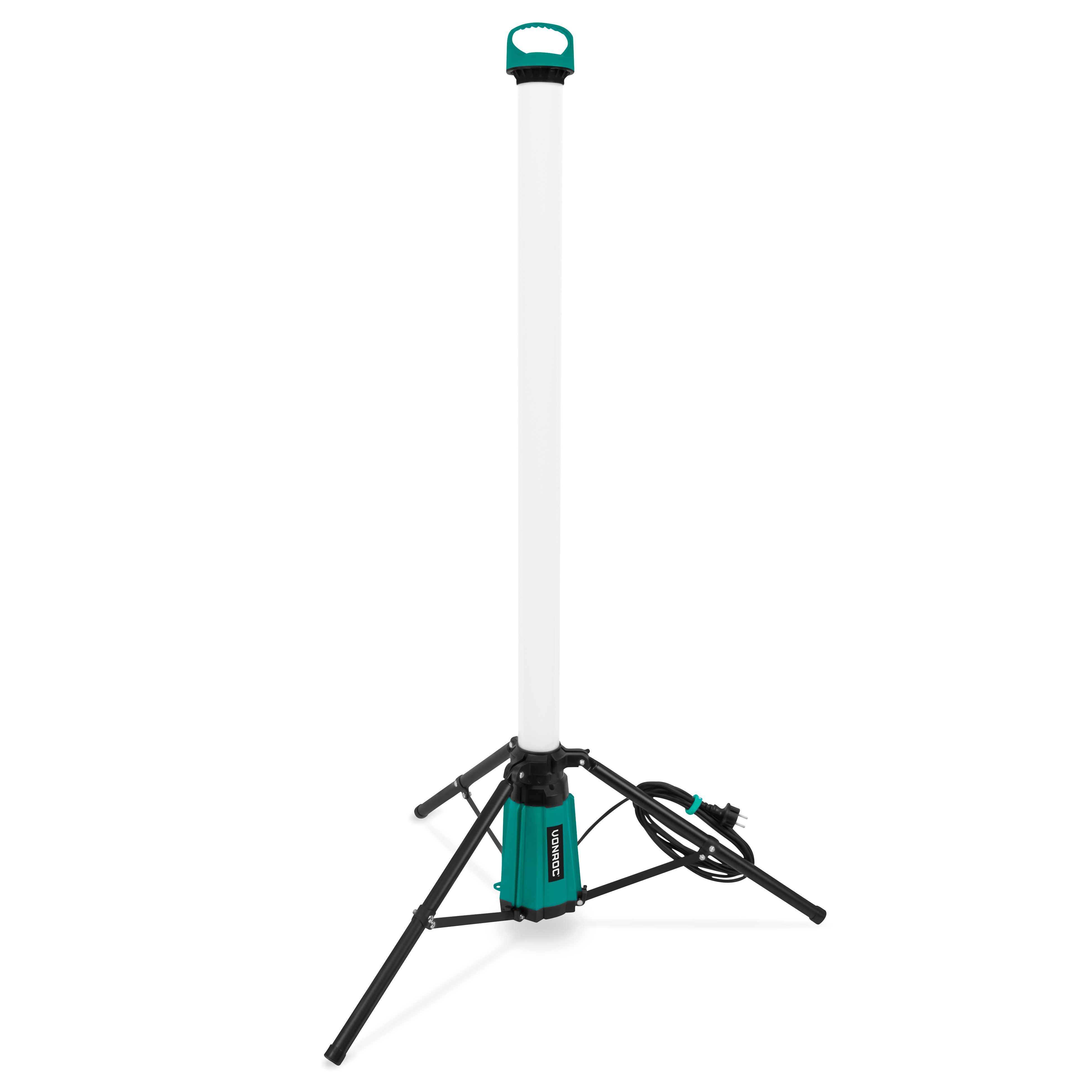 VONROC LED Baustrahler PRO Baulampe 360° – LED – 76W – mit Stativ/Stativ –, Kaltweiß, – Sehr leistungsstark: 11.500 Lumen – Höhe: 151 cm – 5 Meter Kabel