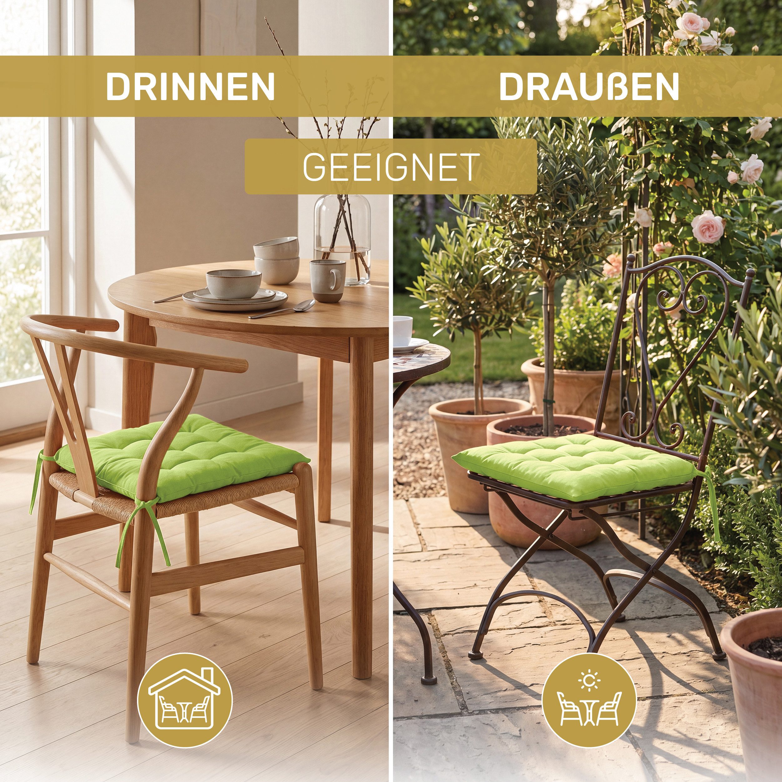 Lavea Stuhlkissen Lavea® Sitzkissen & Stuhlkissen 40x40 cm – 4er/8er Set, 40x40x3 cm, mit Stoffbändern, Indoor & Outdoor, für Garten & Balkon