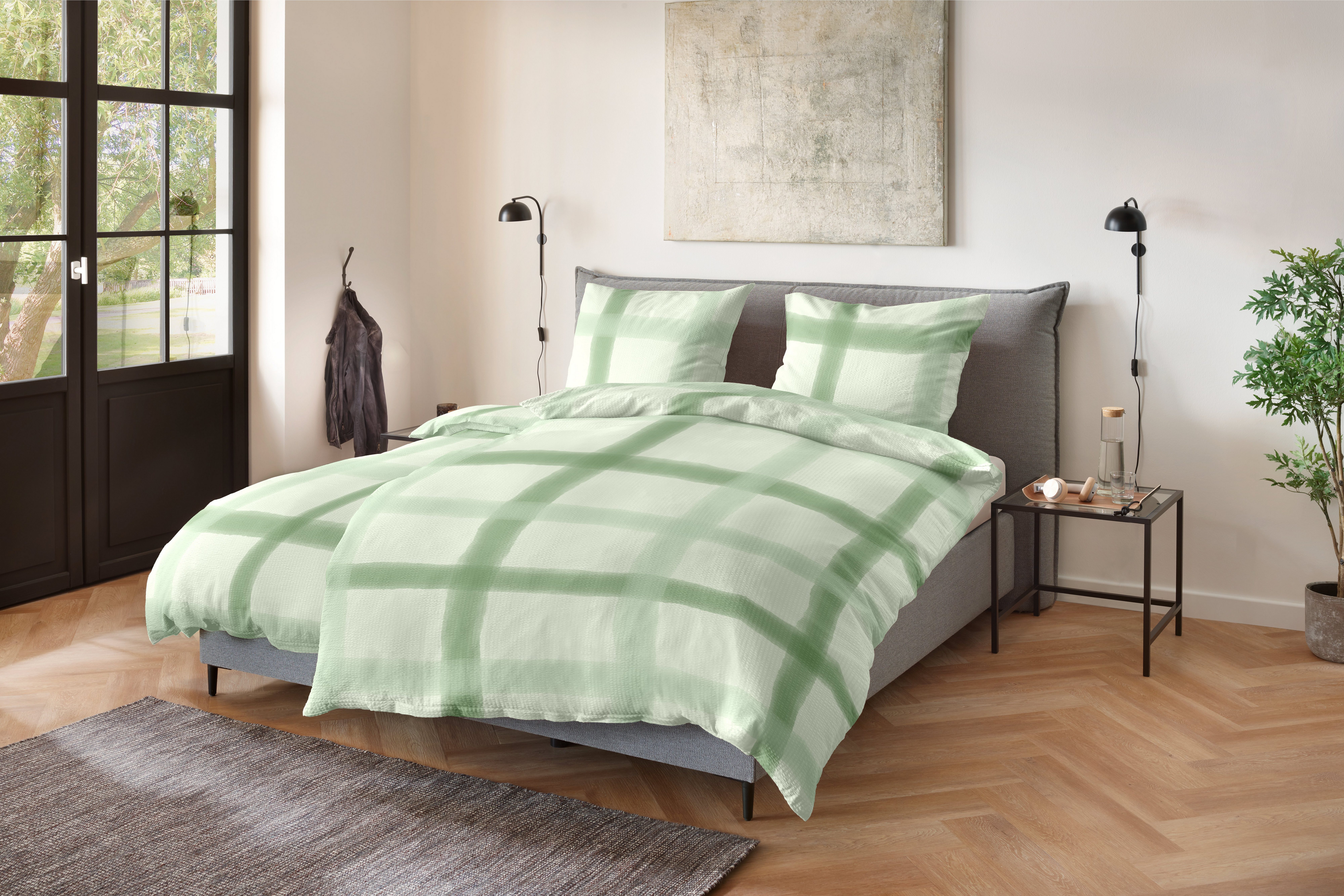 Primera Bettwäsche Soft-Seersucker-Bettwäsche Raster, Soft-Seersucker, 2 teilig
