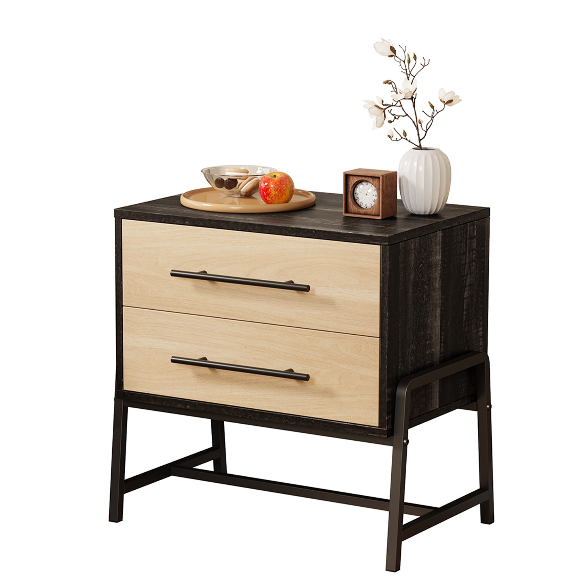 GarveeMore Nachtkommode Modern Schubkastenkommode mit 2 Schubladen Nachtkonsole, Metallbeine (1 St., 1 Nachttisch), 62 cm hoch Vielseitiger Beistelltisch,Kommode, Konsole, Lowboard