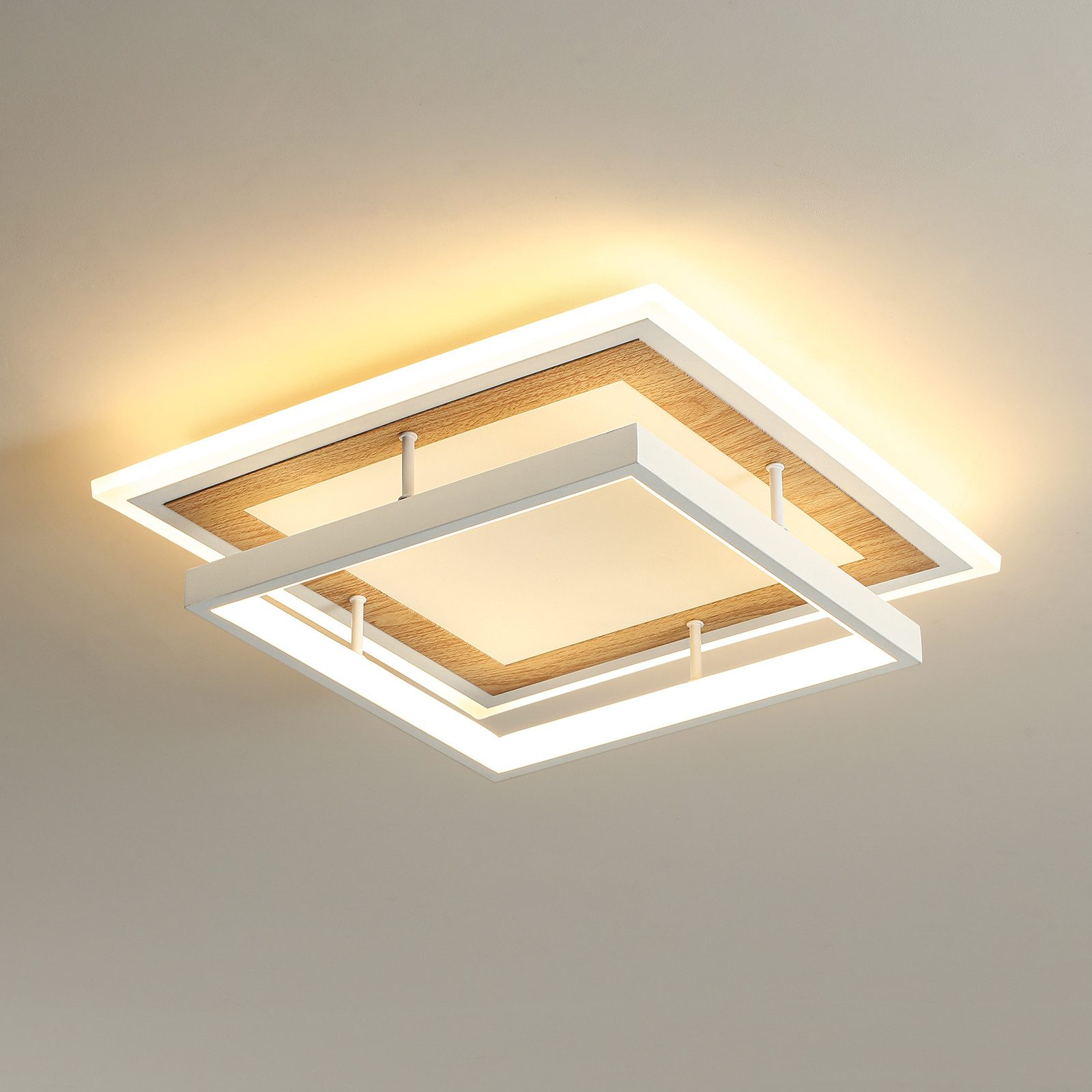 BlingBin LED Deckenleuchte Ø 30 Deckenlampe quadratisch/rund moderne Holzoptik 34 W Warmweiß, quadratisch, LED fest integriert, Tageslichtweiß, Sandweiß für Wohnzimmer Schlafzimmer Esszimmer