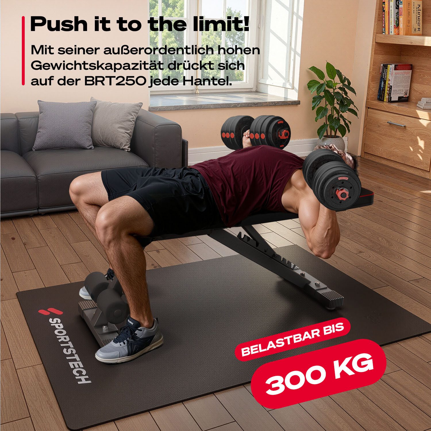 Sportstech Hantelbank BRT250, Easy-Folding-System, EVA-Polster